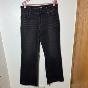 KanCan washed black hi-rise double waist band wide leg jeans 16